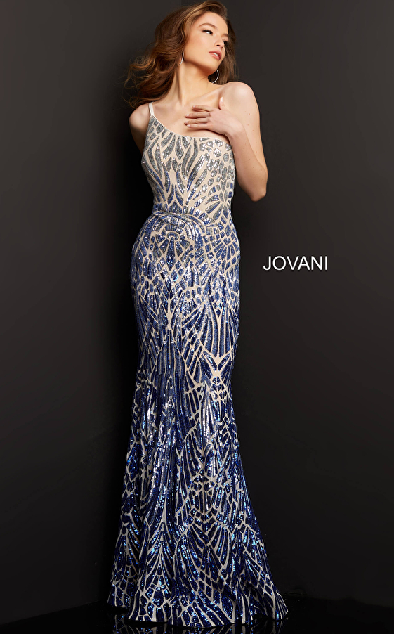 Jovani 06469 Silver Cafe Embellished One Shoulder Prom Dress
